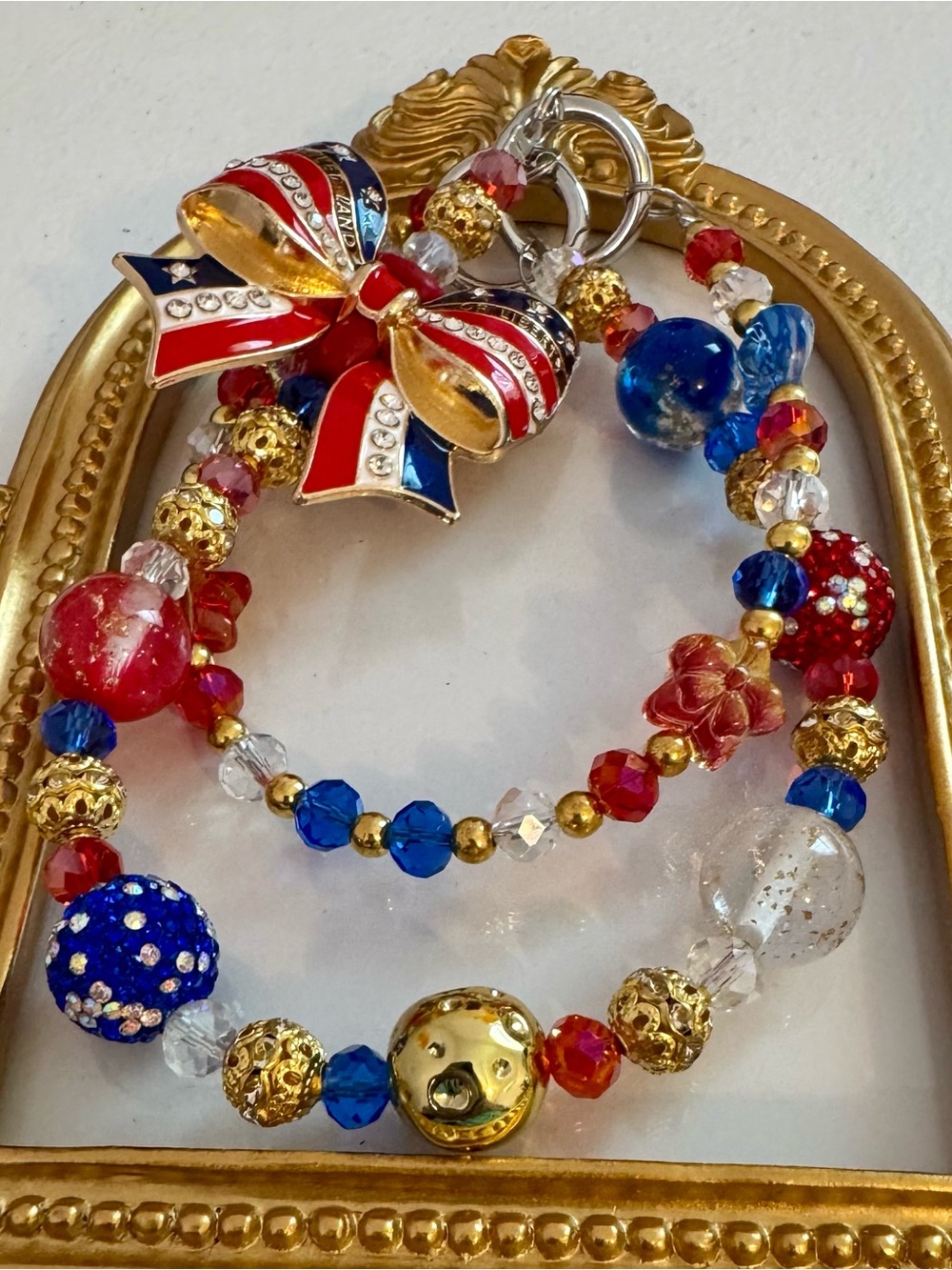 New Patriotic Red Blue Gold Beaded Phone Chain